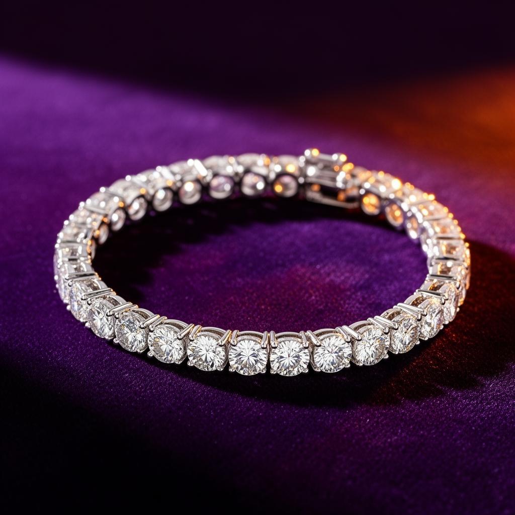 Diamond tennis bracelet on imperial purple velvet